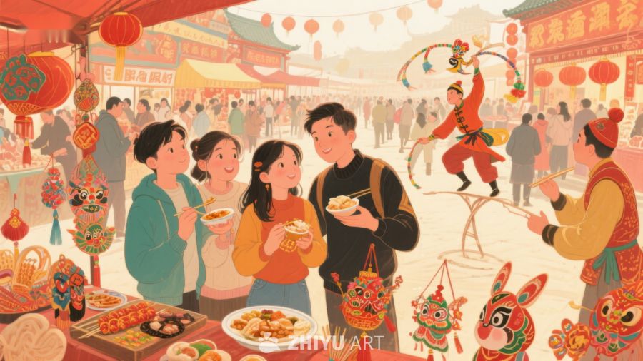 热闹春节市场，家人共享美食 769