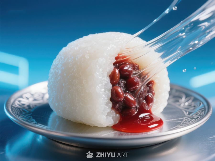 红豆馅糯米团子特写