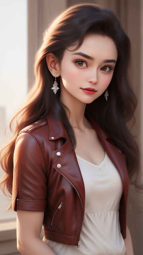 红色皮衣大美女