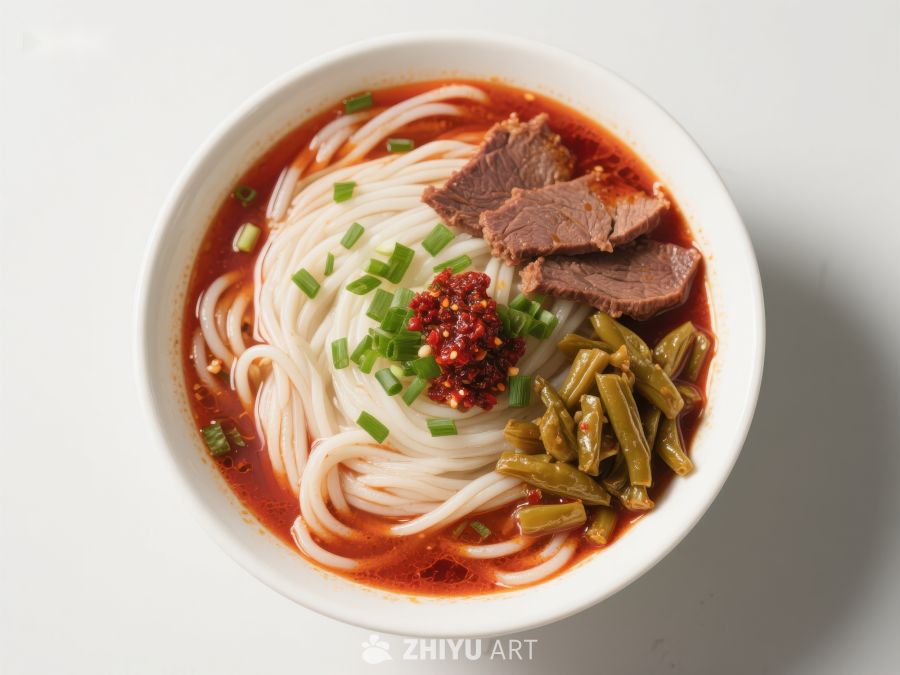 红油牛肉面配酸豆角和香菜 339