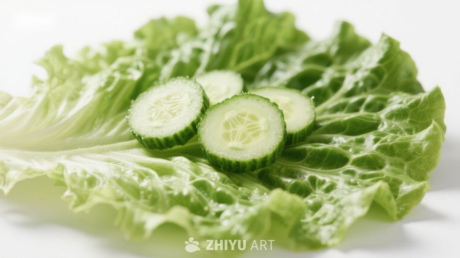 新鲜生菜上的黄瓜片