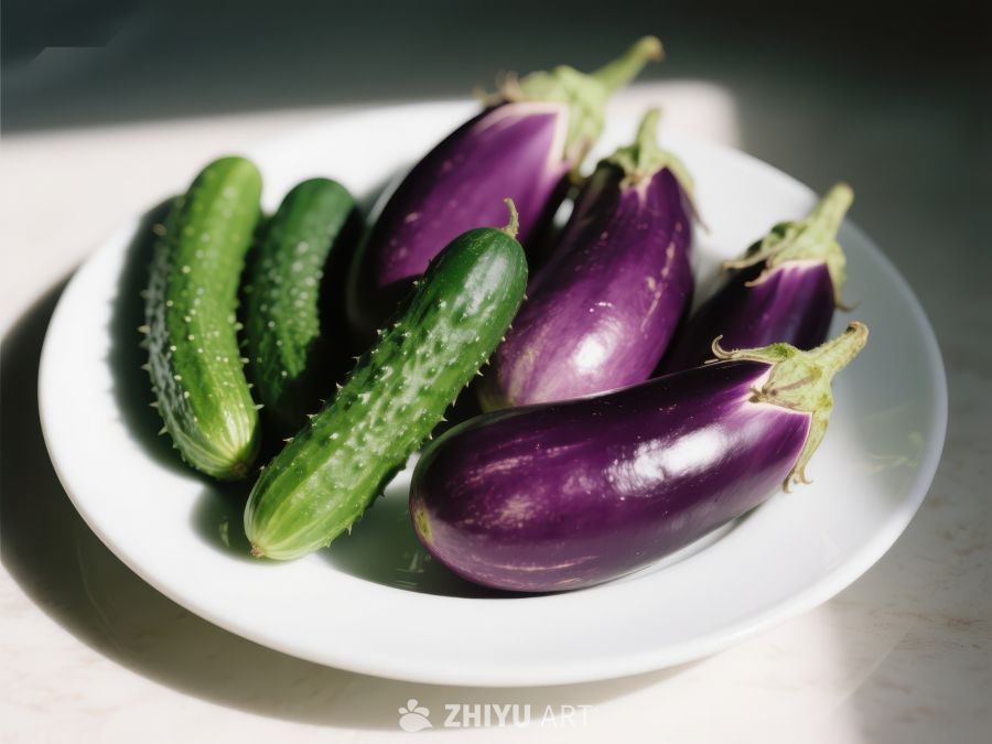 盘中茄子与黄瓜的静物组合 264
