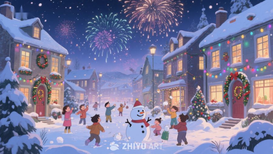 冬夜雪景中的欢乐圣诞 111