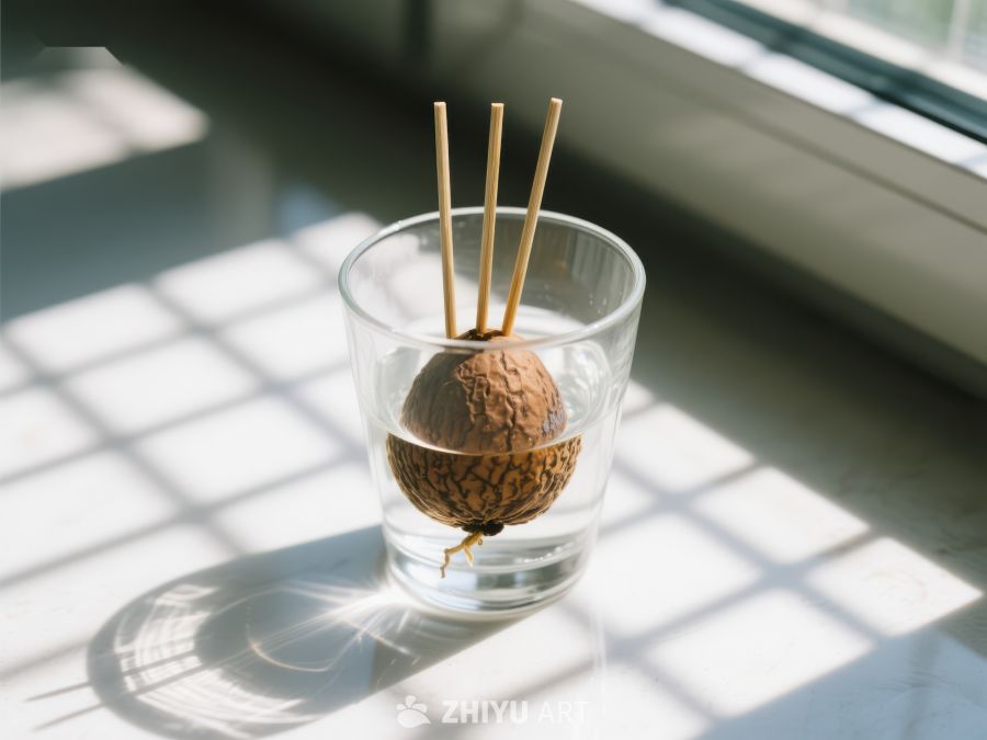 阳光下的玻璃杯与核桃 731