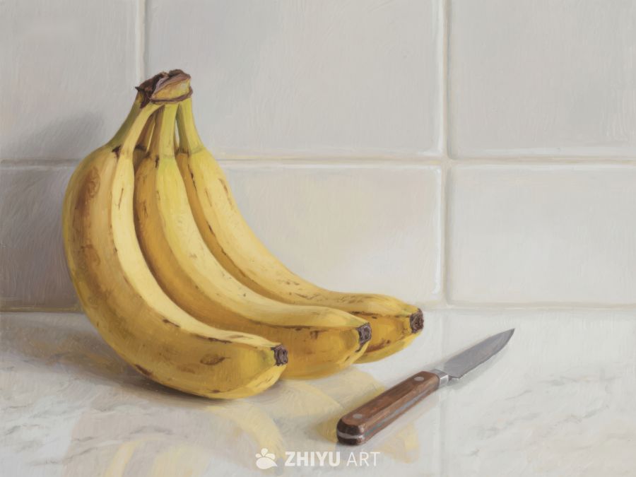 香蕉与刀具的静物画 540