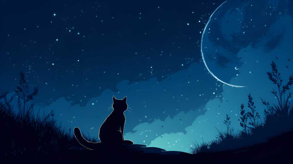 夜色下猫猫插画