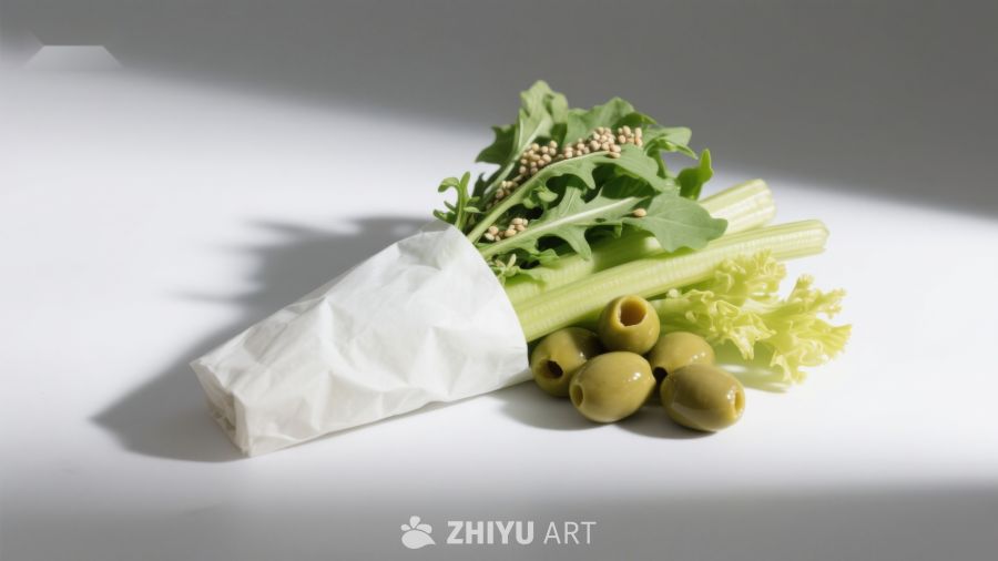 蔬菜与橄榄的静物组合