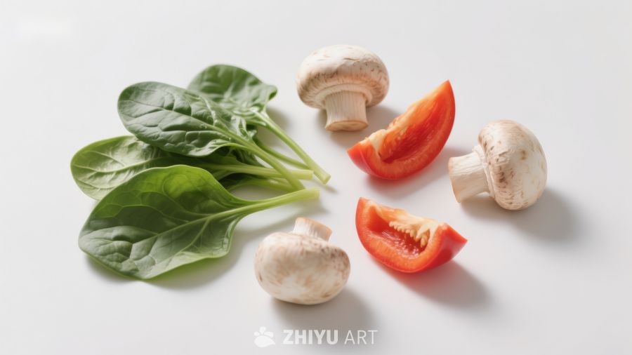 新鲜蔬菜与菌类食材组合