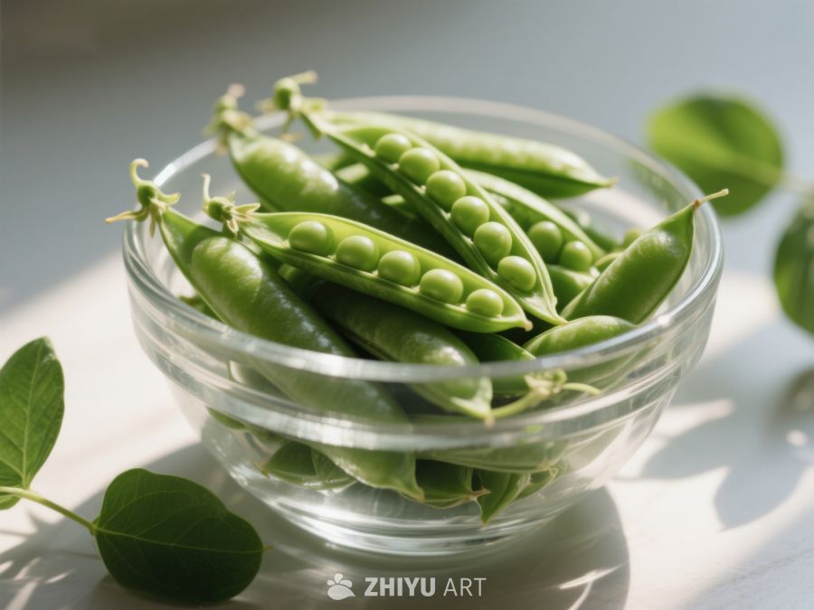 新鲜豌豆荚盛于透明碗中 537