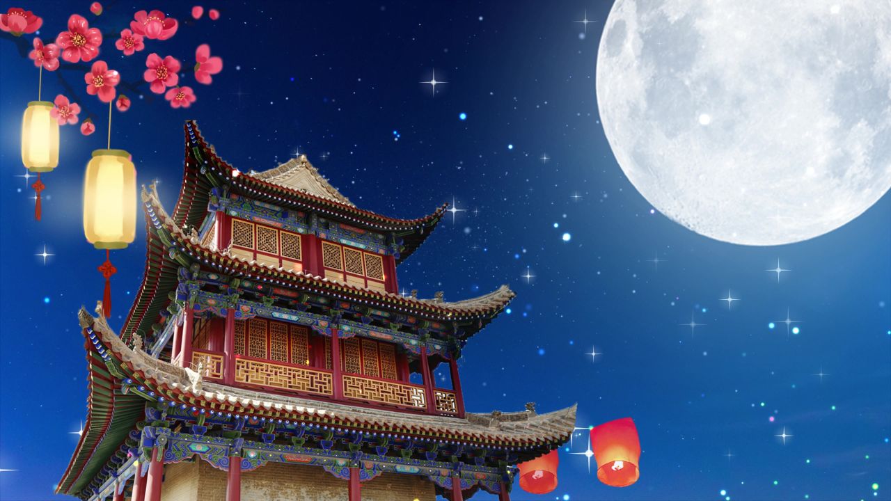 唯美大海上升月亮白月光蓝色夜空圆月明月大屏幕舞台LED视频  110