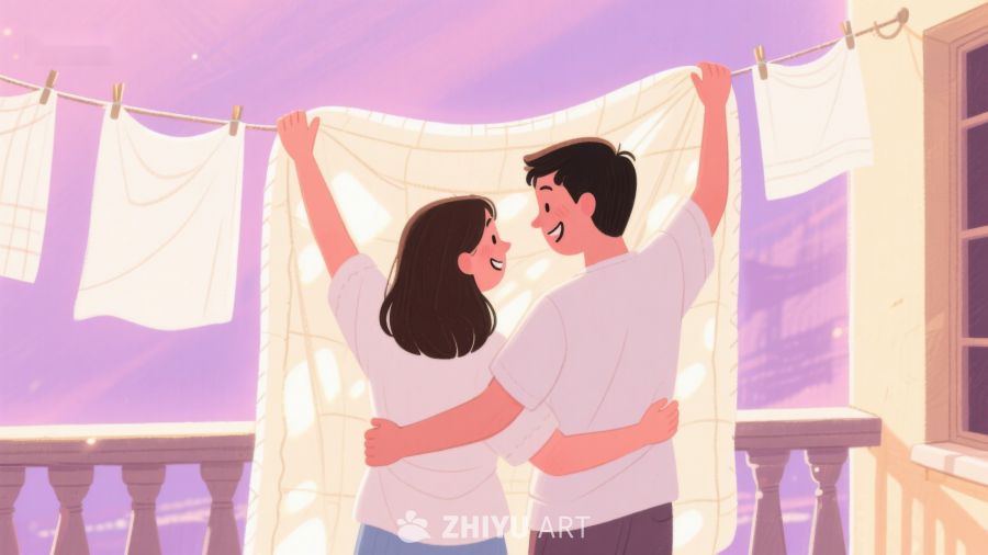 情侣阳台晾衣温馨时刻 242