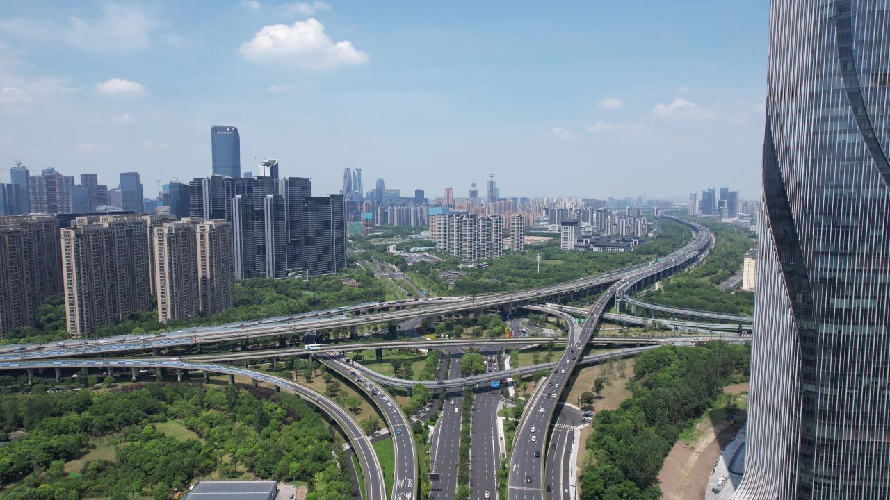 浙江杭州城市风光航拍 