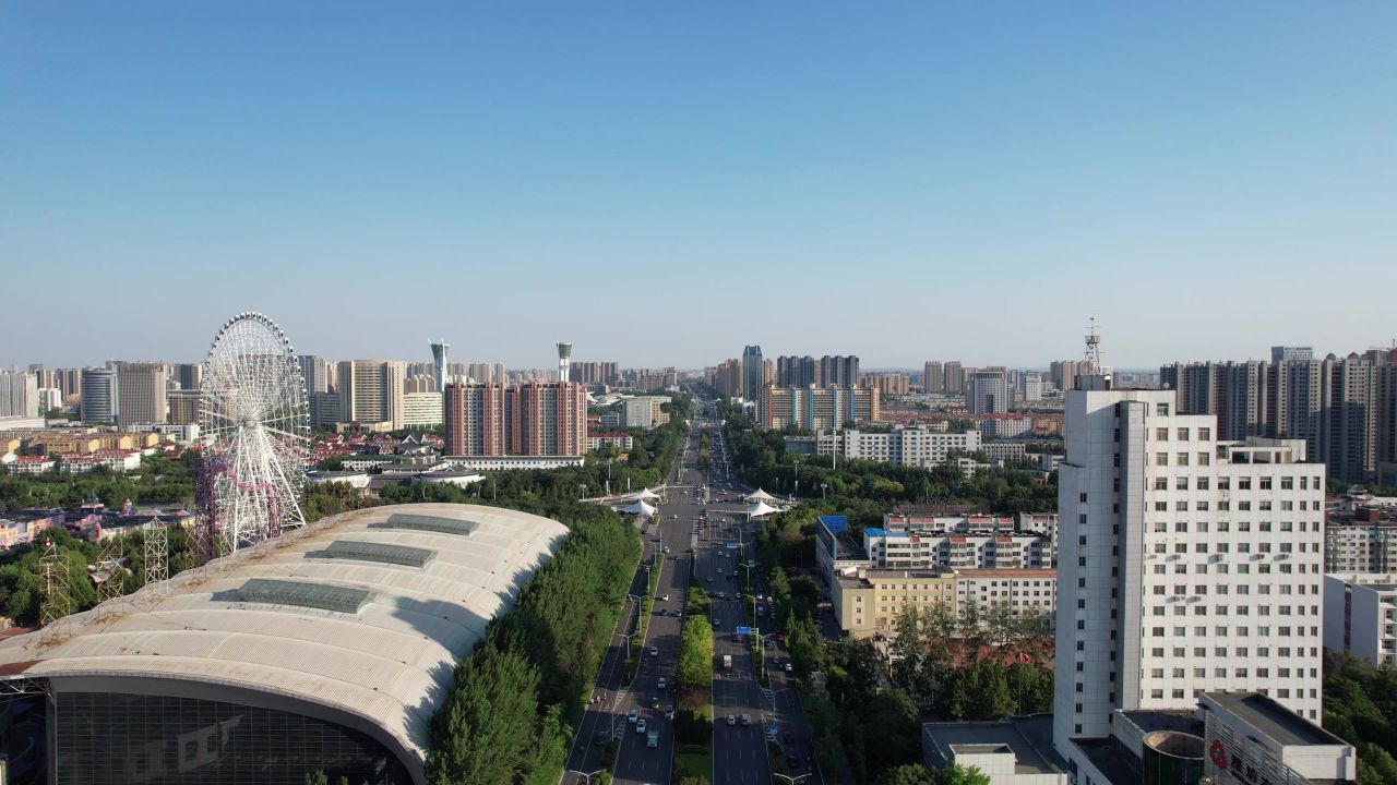 山东潍坊城市风光交通城市大景高楼建筑航拍 