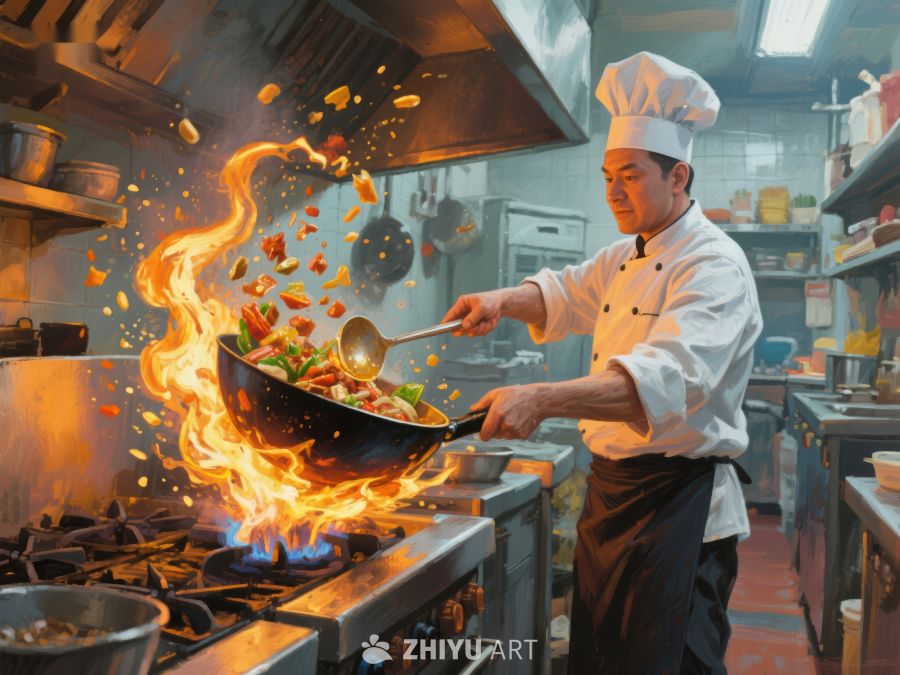 厨师在厨房中翻炒食材 126