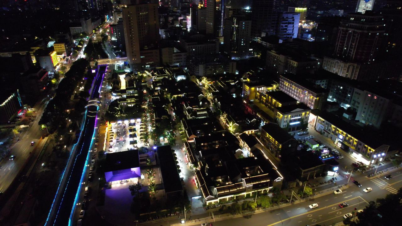 江苏徐州城市夜景灯光城市夜景航拍 