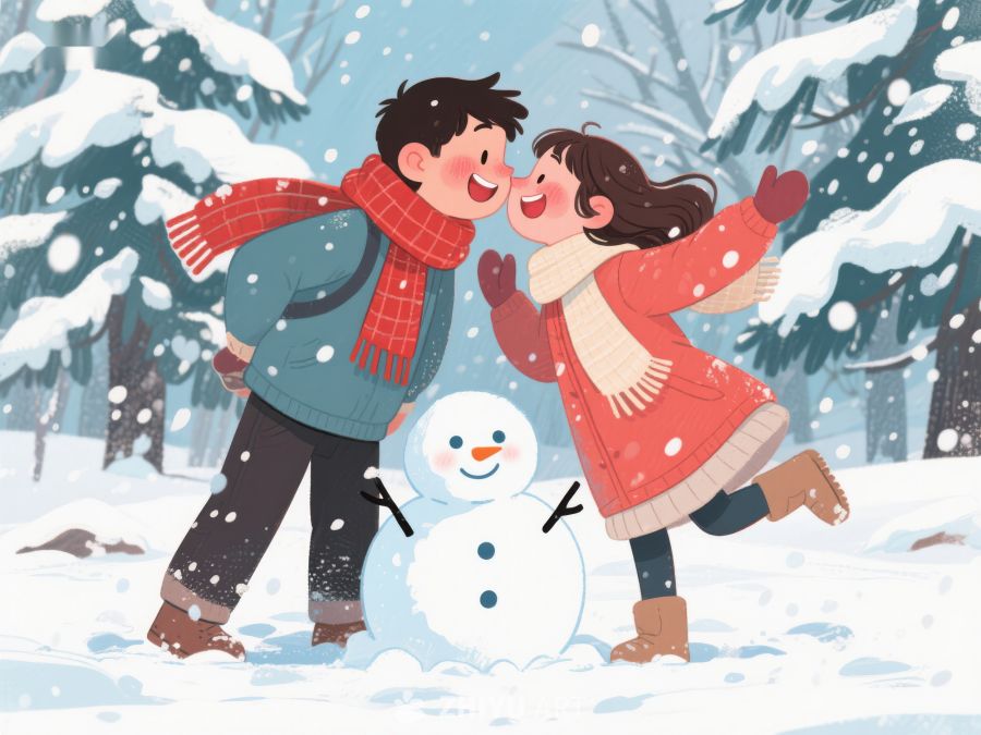 冬日雪地情侣与雪人 127
