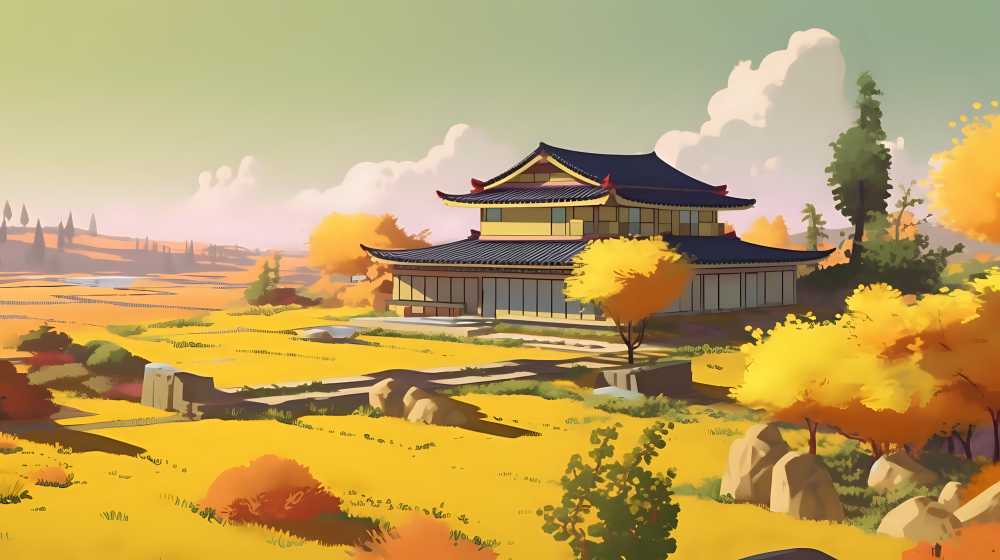乡村插画阳光风景