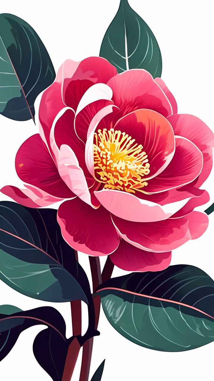 春季山茶花扁平插画 2