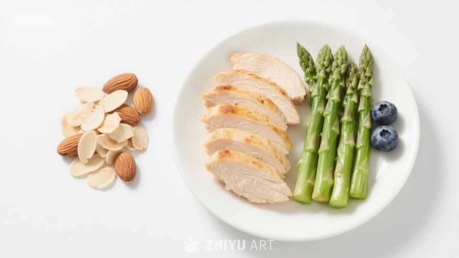 鸡胸肉配芦笋与坚果