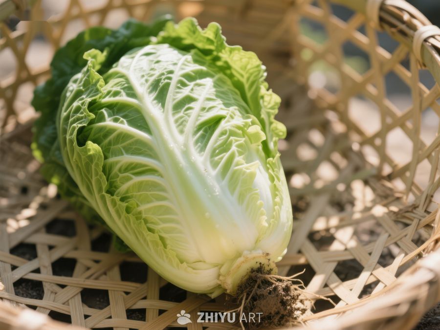新鲜白菜置于竹篮中 176