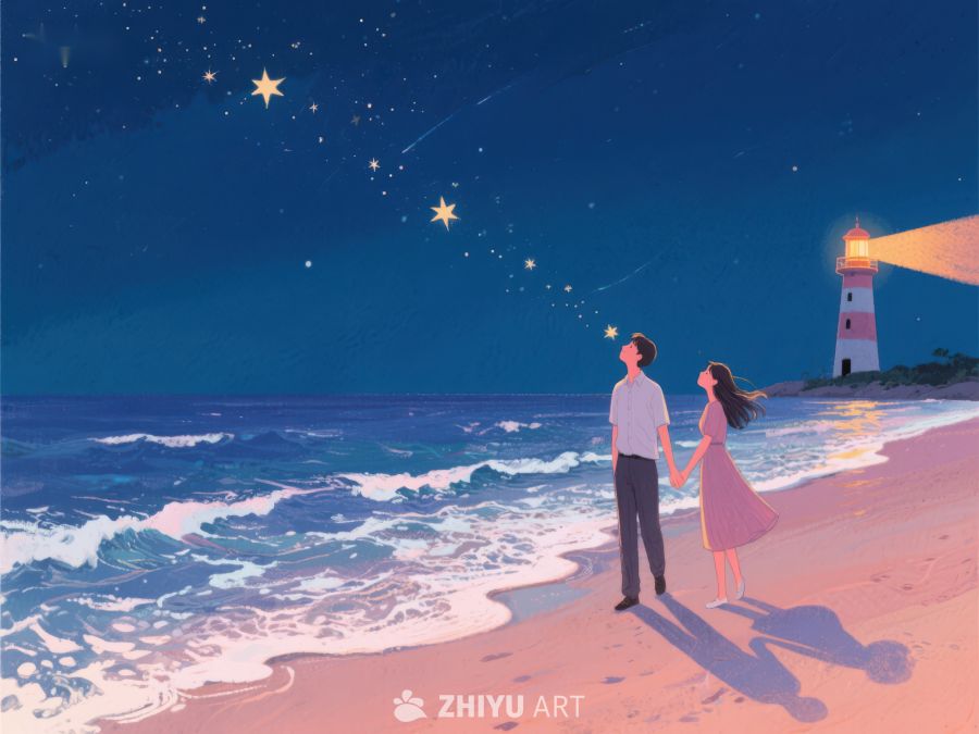 夜空下的海边情侣 978