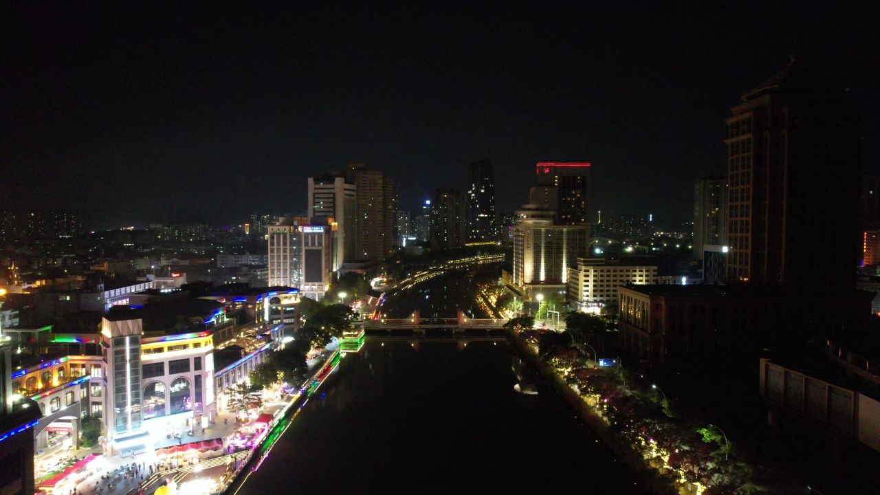 广东中山城市夜景灯光航拍