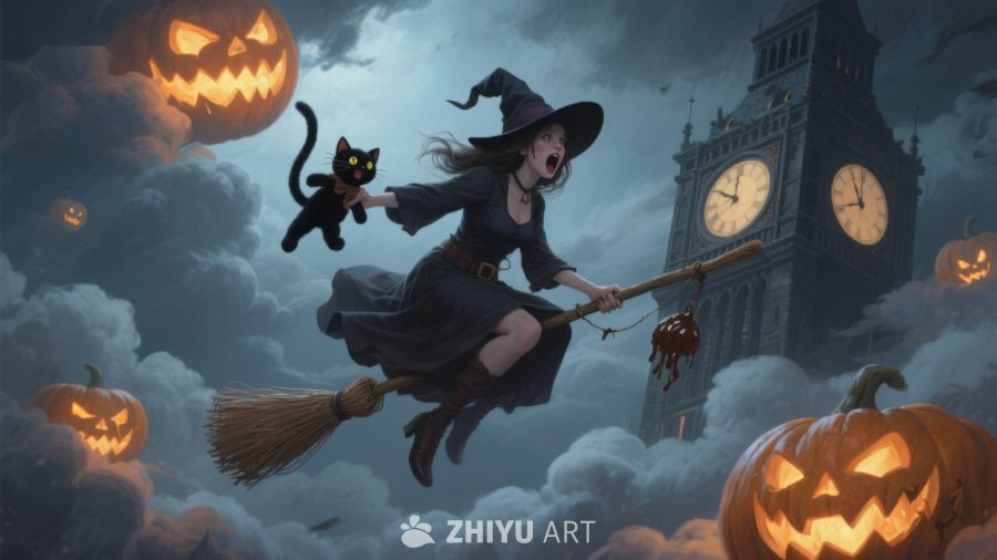 万圣夜巫女飞天扫帚