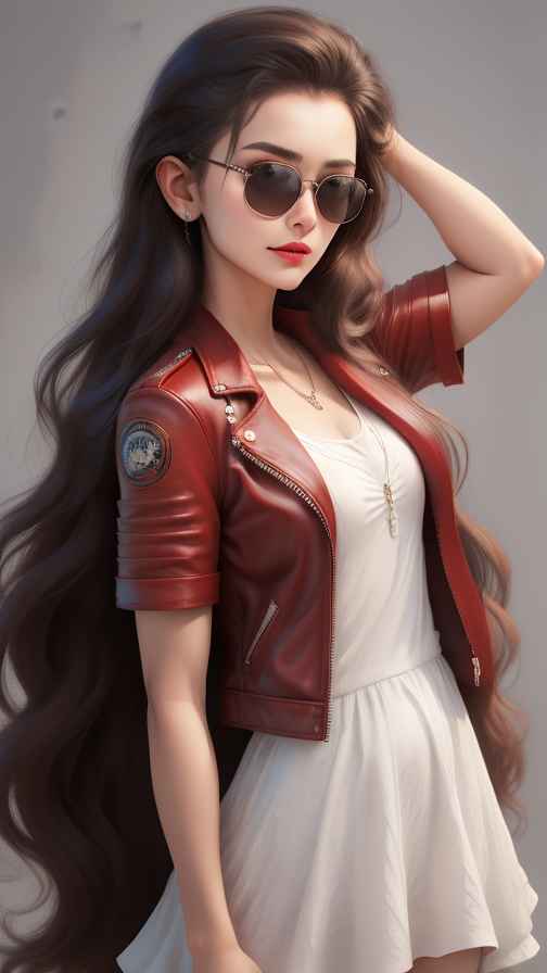 红色皮衣大美女