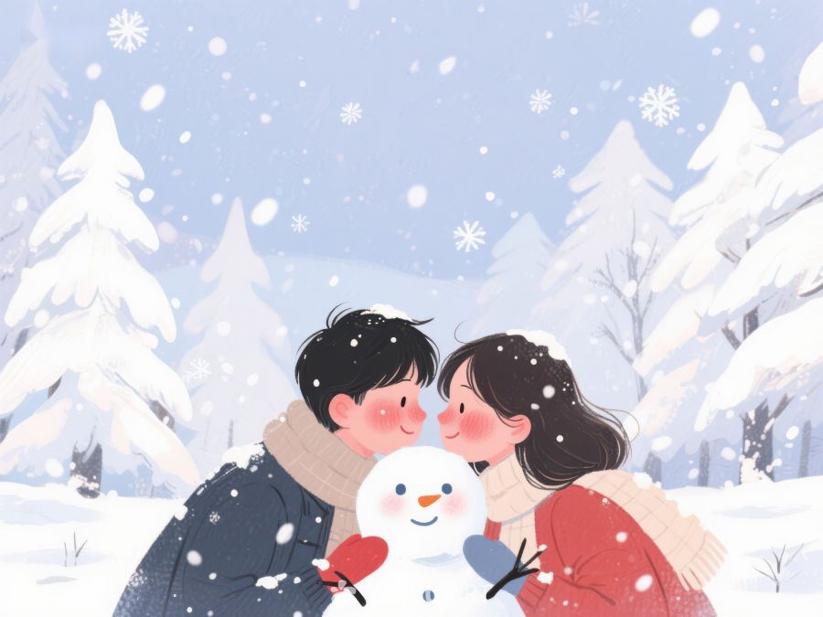 冬日雪景中情侣与雪人 109