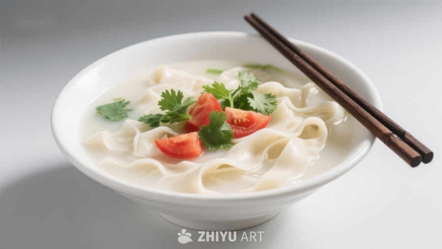 一碗清汤面条配蔬菜