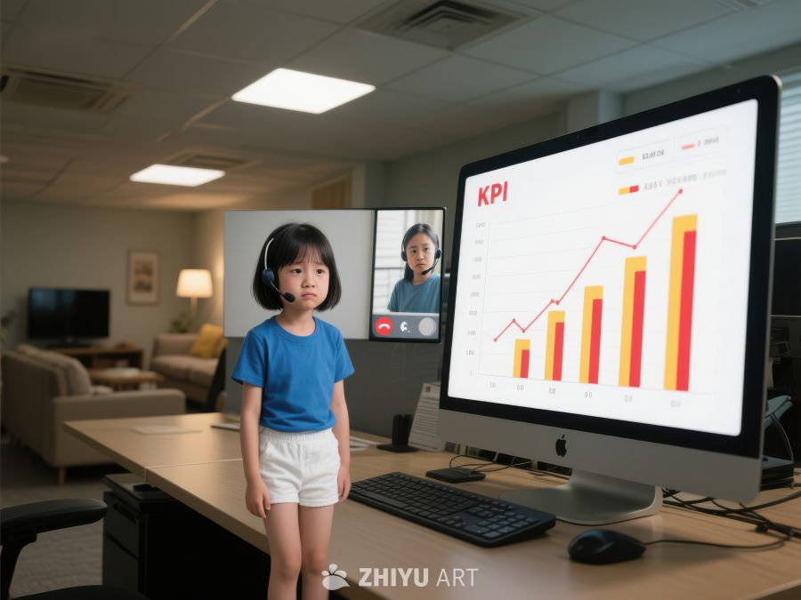 小女孩办公室内分析KPI图表 391