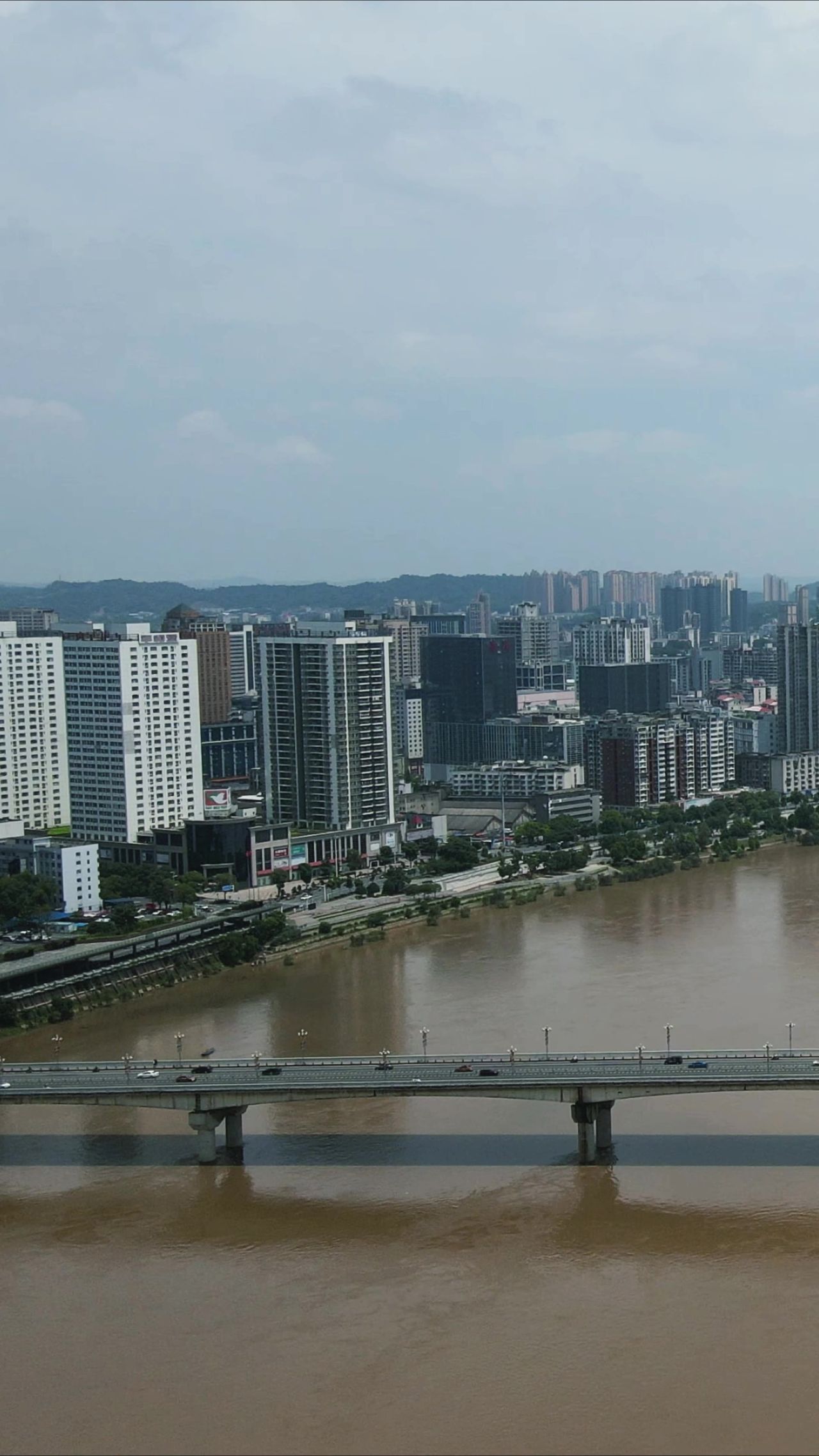  湖南株洲湘江洪水竖屏航拍