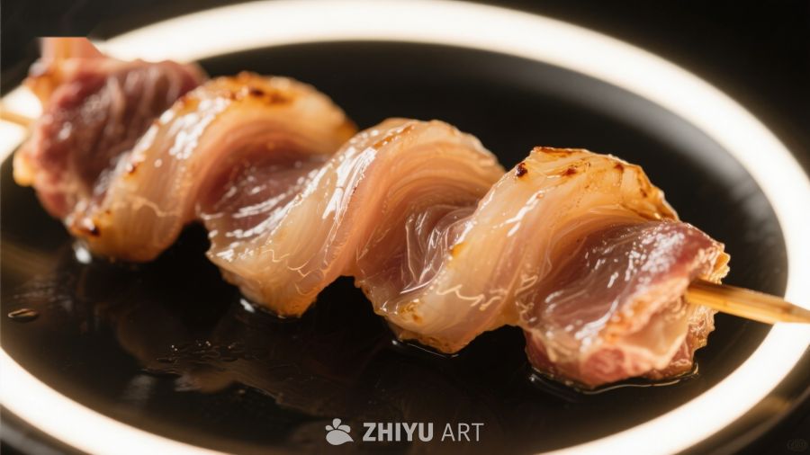 烤肉串上的卷曲肉片
