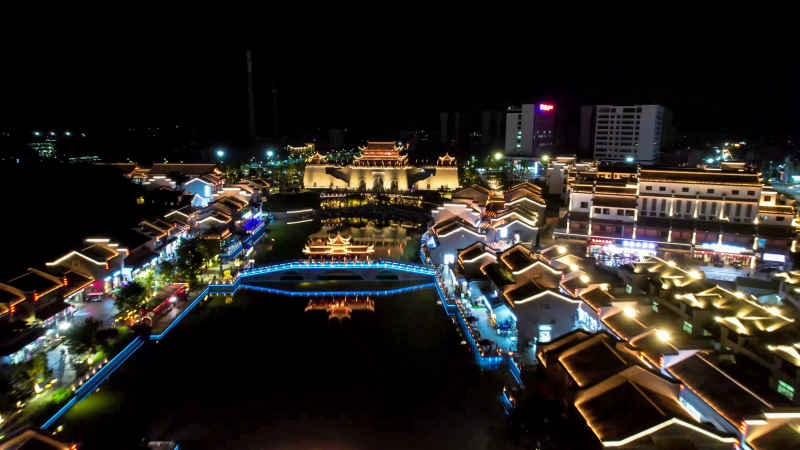 广西崇左太平古城夜景航拍  