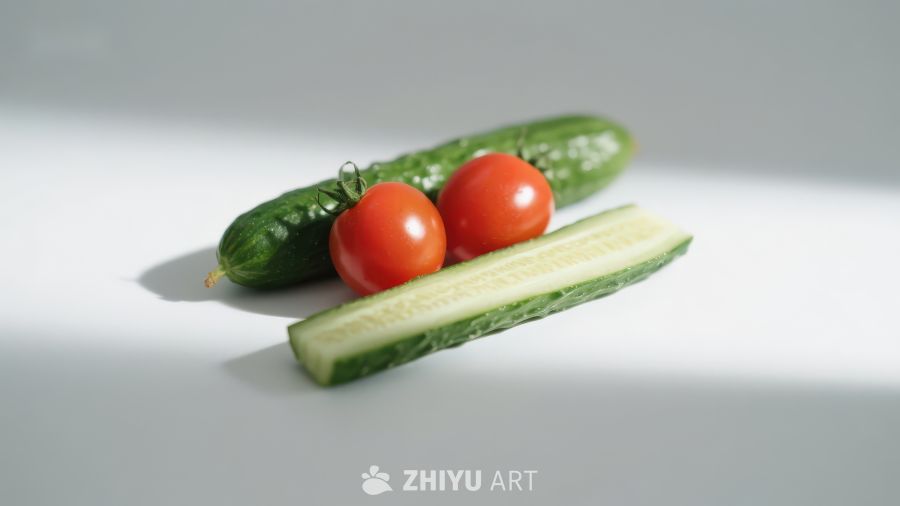 黄瓜与小番茄静物摆拍