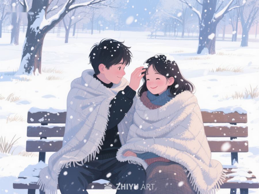 冬日雪景中相依的恋人 146
