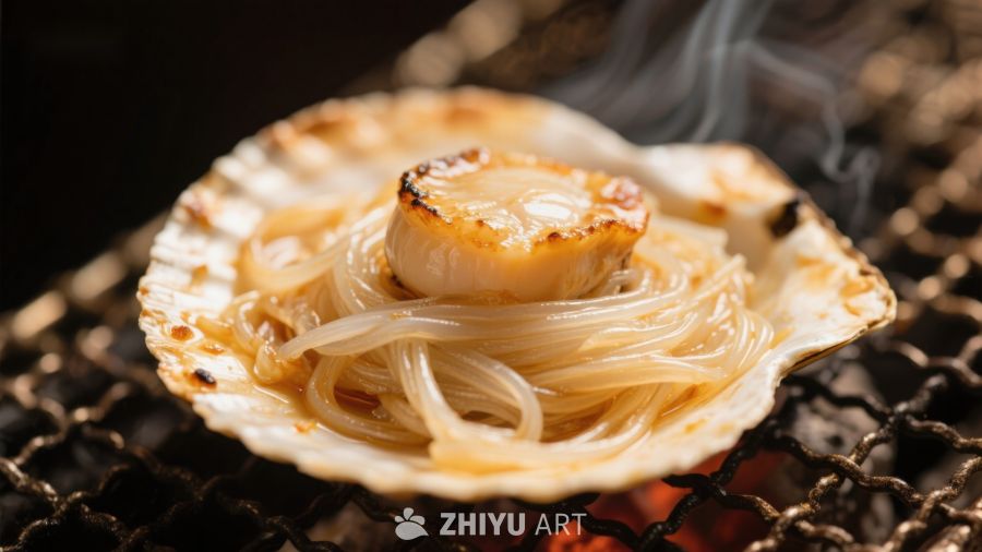 烤扇贝配粉丝，热气腾腾
