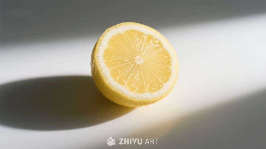 阳光下的柠檬半切面