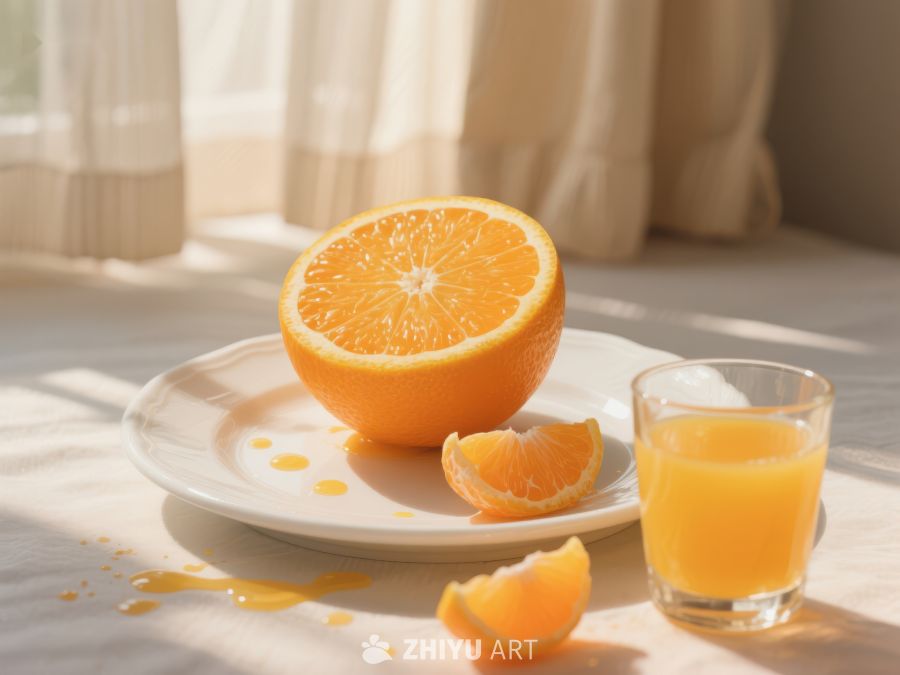 新鲜橙子与果汁的阳光早餐 659