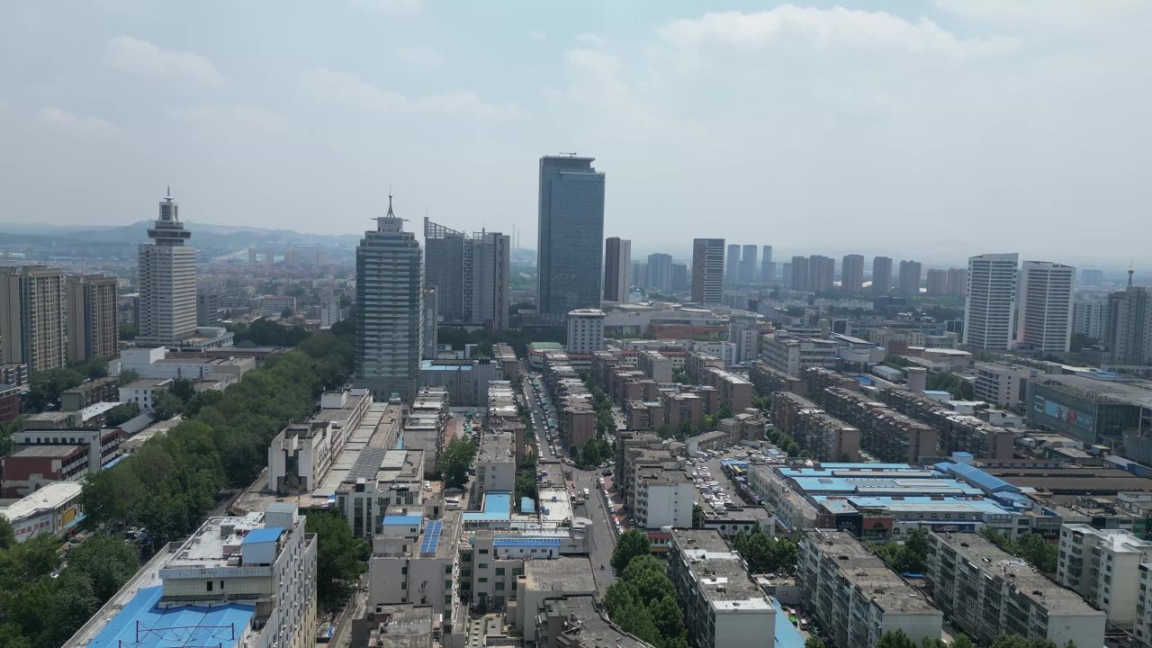 航拍山东淄博城市风光  