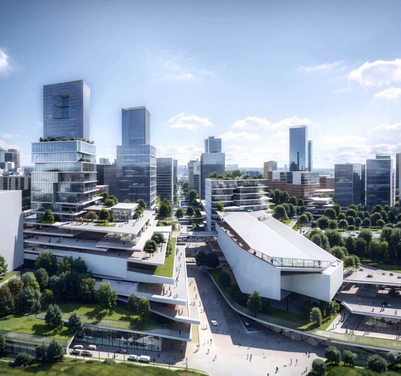 现代城市建筑群绿色生态办公园区效果图