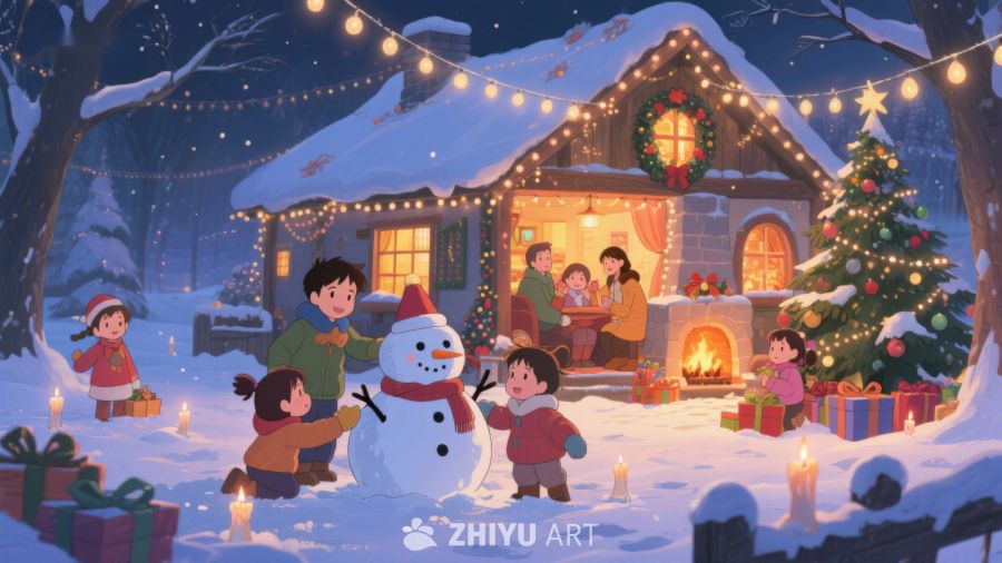 冬夜温馨家庭圣诞场景 70
