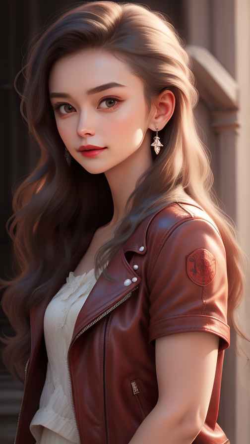 红色皮衣大美女