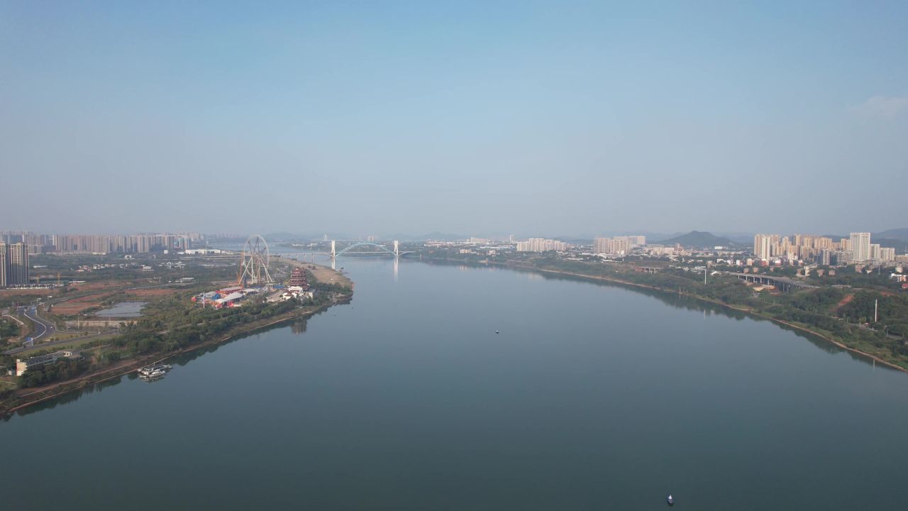 湖南湘潭湘江风光桥梁航拍