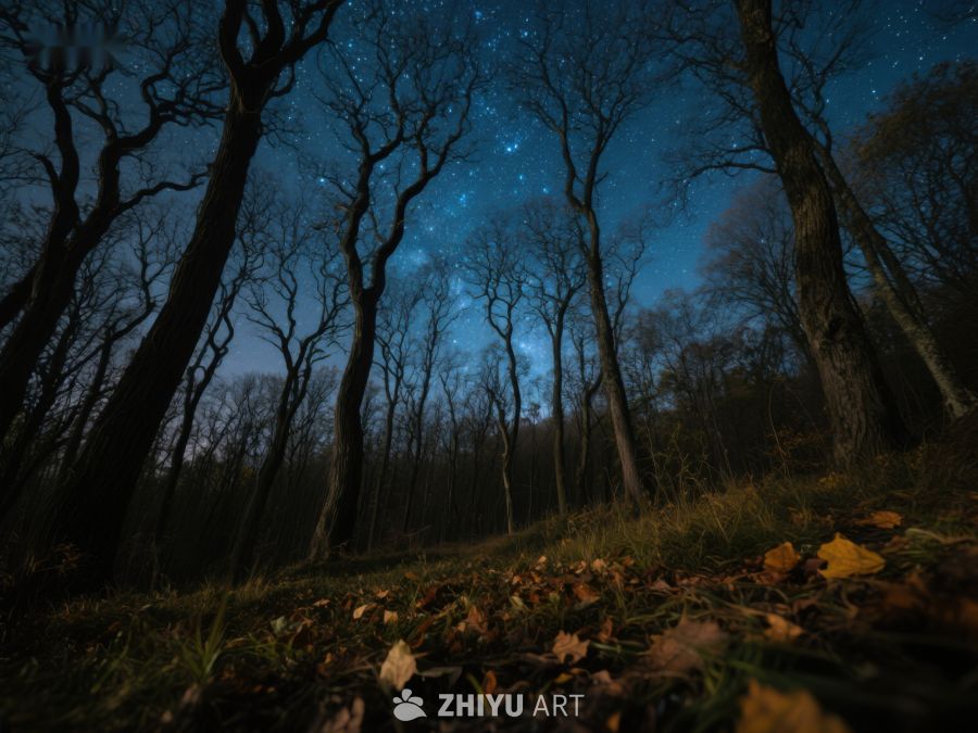 夜空下的幽静森林 398