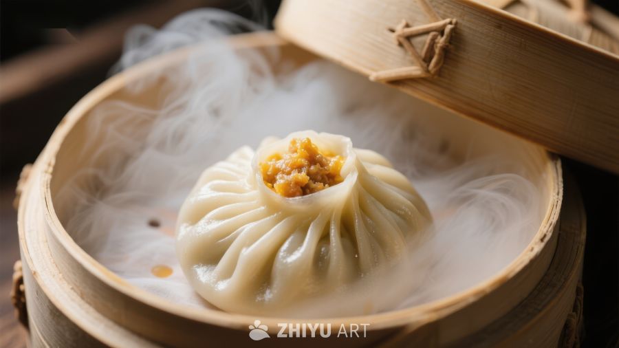 热气腾腾的蒸笼小笼包