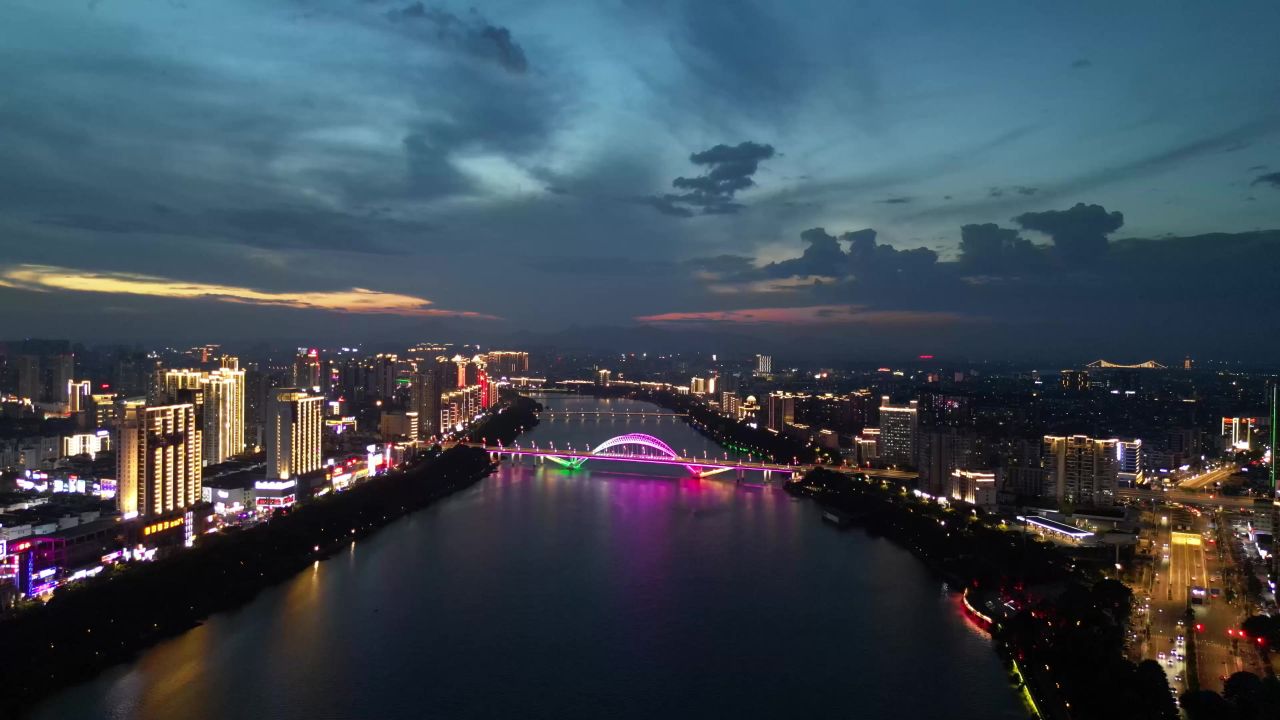  航拍江西赣州城市风光夜景