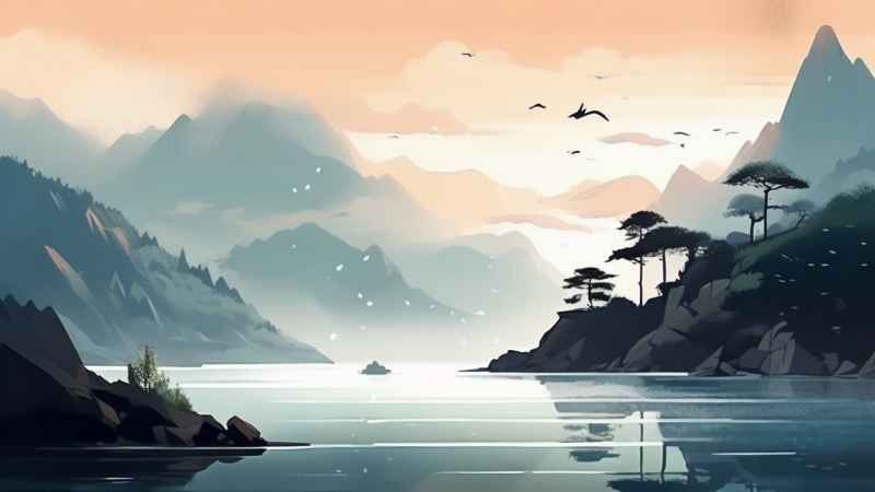 雾气缭绕水墨山水画简约风格 26