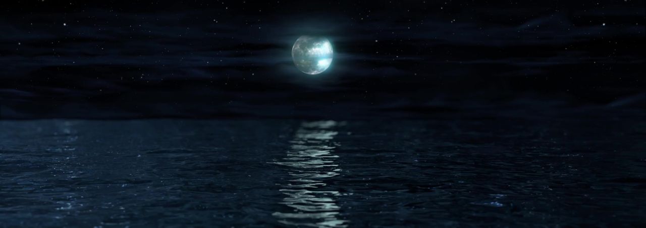 满月海洋月光海地平线夜黑暗云景观幻想反思自然水天空月亮