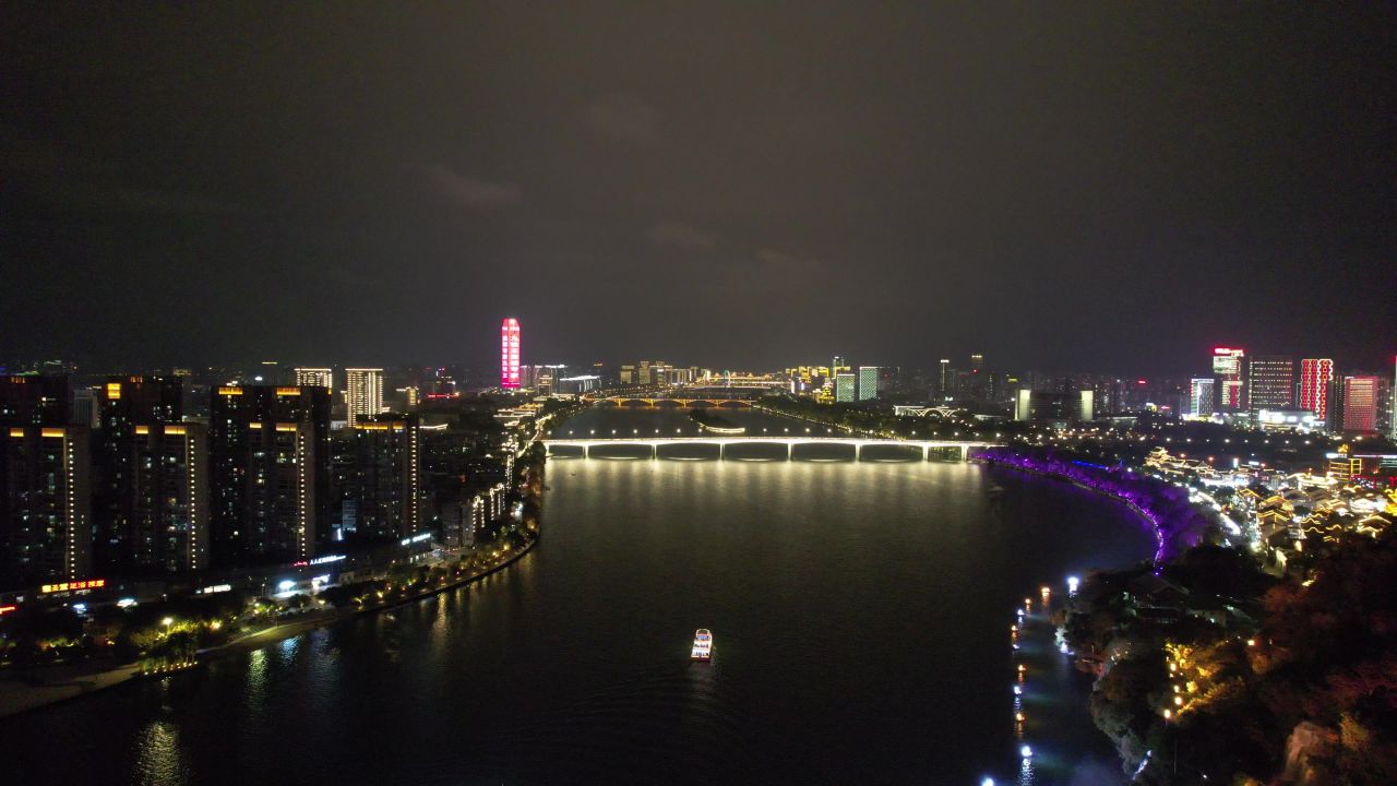 柳州柳江夜景游船航拍